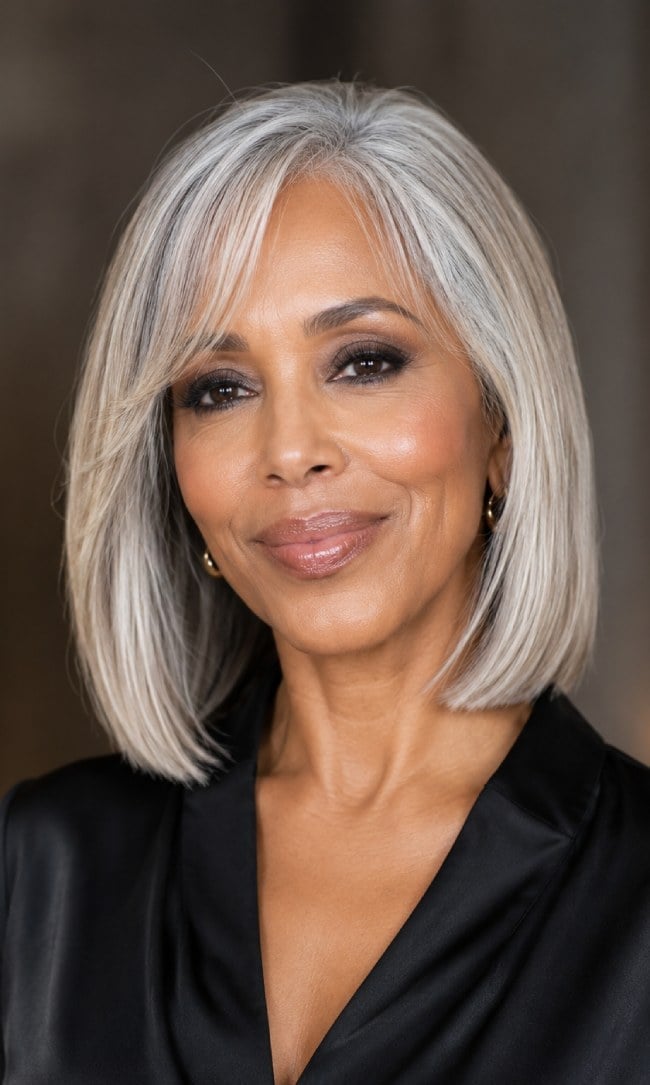 Chin Length Blunt Bob With Side-Swept Bangs — Straight Hair