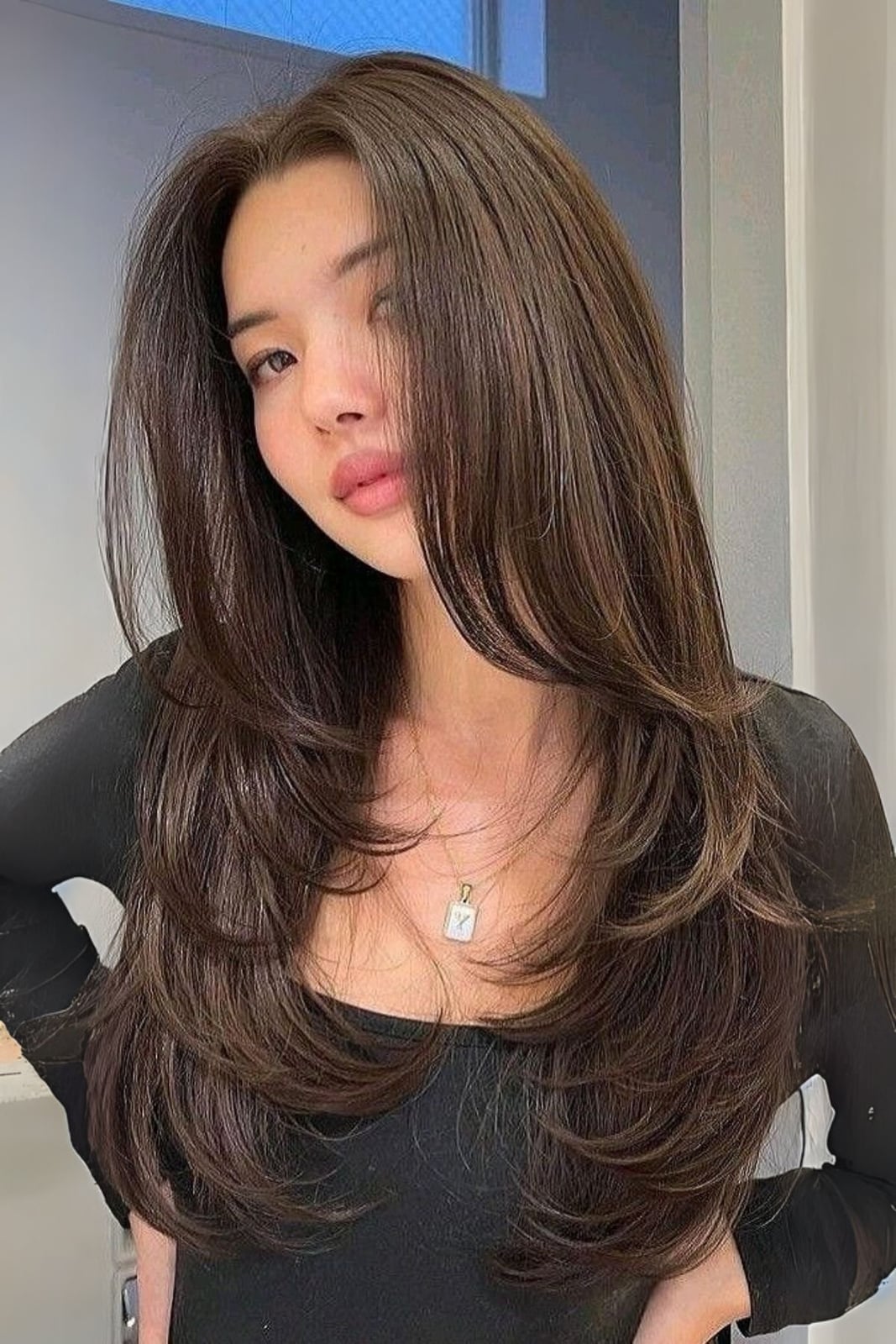 Mid-Back Layers With Curtain Bangs — Straight Hair