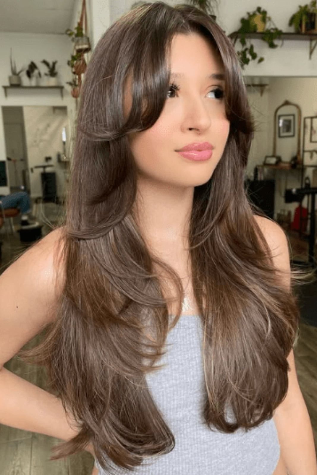 Collarbone Layers With Soft Curtain Bangs — Straight Hair