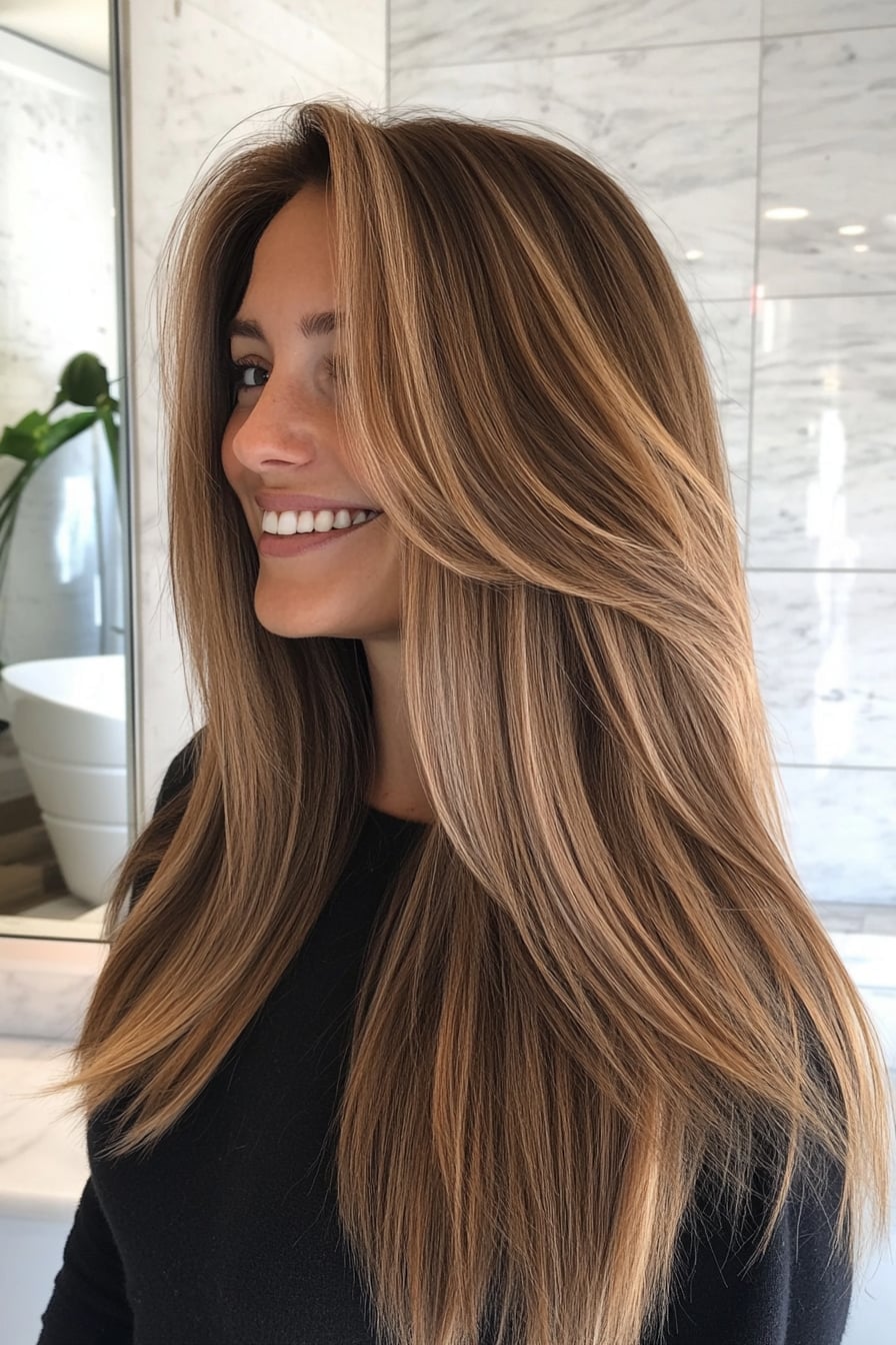 Mid-Back Length Hair With Honey Blonde Highlights — Straight Hair Haircuts