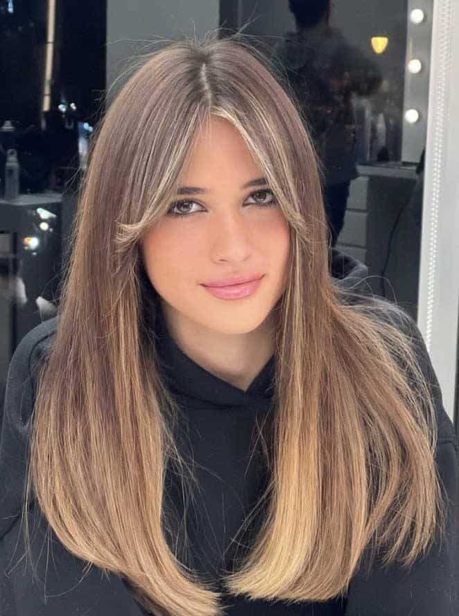 Mid-Back Layers With Curtain Bangs, Middle — Straight Hair Haircuts