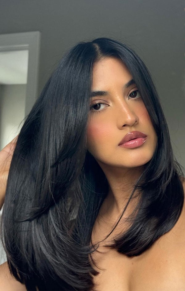 Collarbone Layered Dark Brown Hair — Straight Hair Haircuts