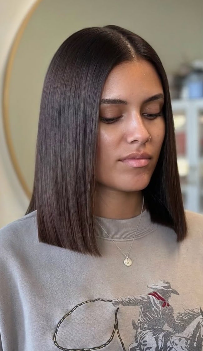 Sleek Collarbone Long Bob — Straight Hair Haircuts