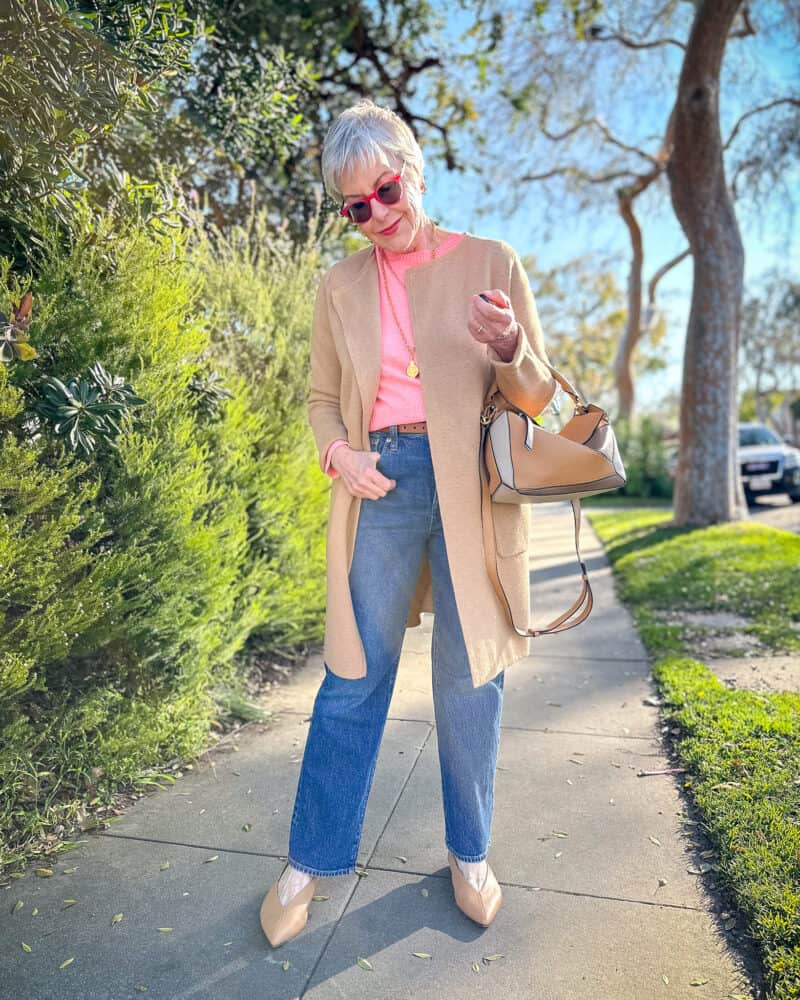 Straight Leg Jeans With Pink Sweater And Cardigan — Straight Leg Jeans Outfits