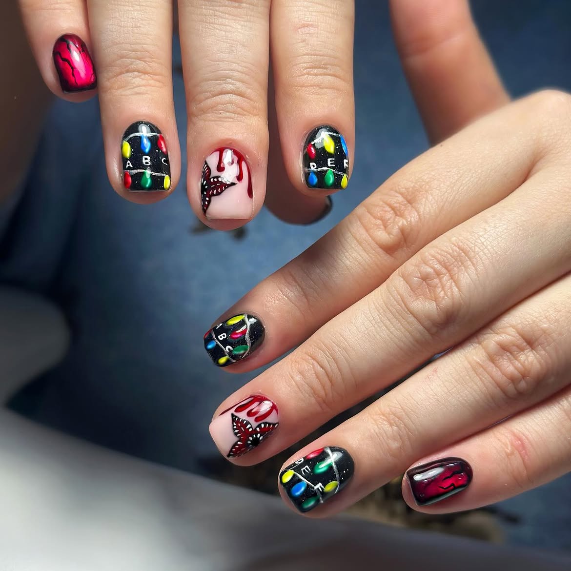 Stranger Things Christmas Lights Nail Art