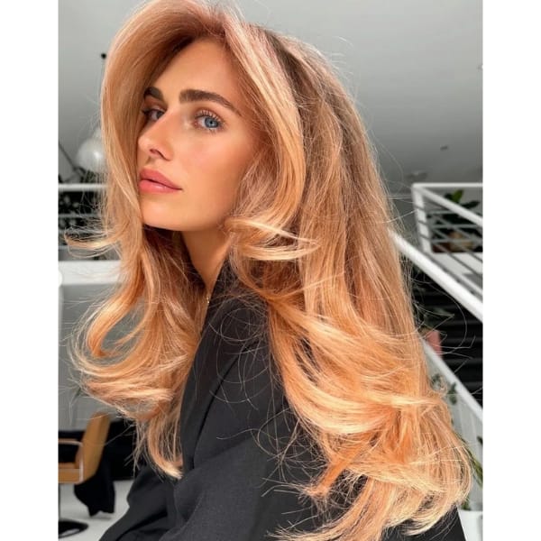 Rich Strawberry Blonde Balayage Collarbone Lob