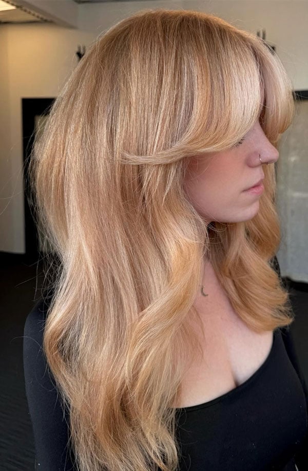 Collarbone Strawberry Blonde With Curtain Bangs