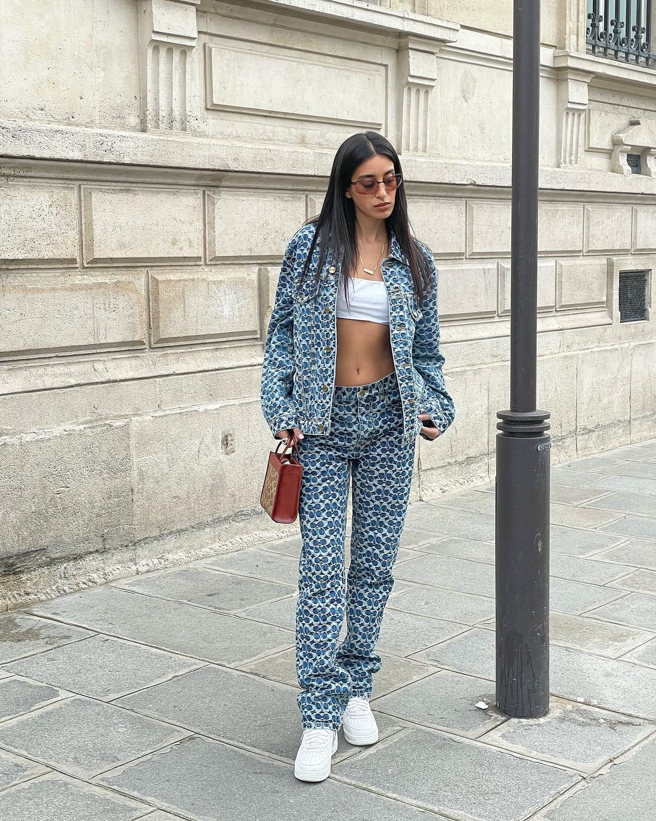 Monochromatic Denim Set with White Crop Top — Streetwear Outfits