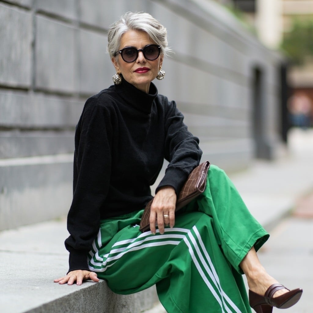 Athletic Track Pants with Turtleneck and Heels — Streetwear Outfits