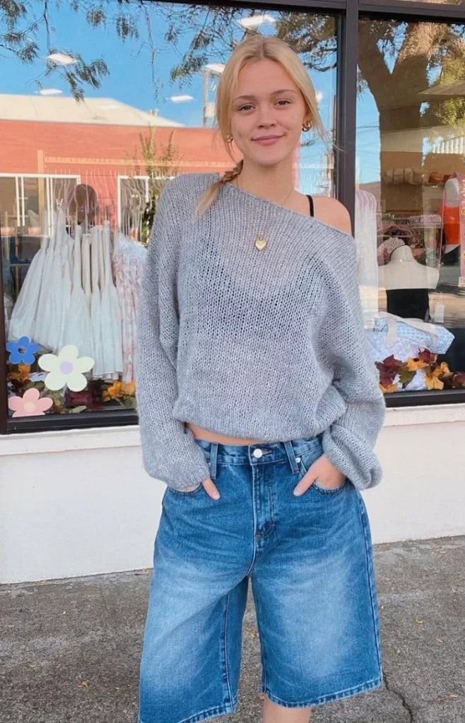 Off-Shoulder Knit Sweater with Wide-Leg Jeans — Streetwear Outfits