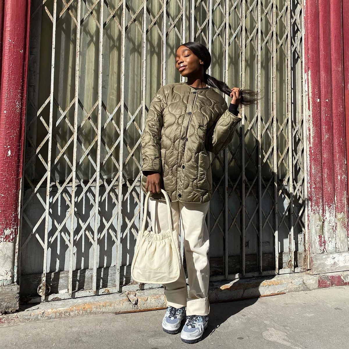 Textured Quilted Jacket with Relaxed Trousers — Streetwear Outfits