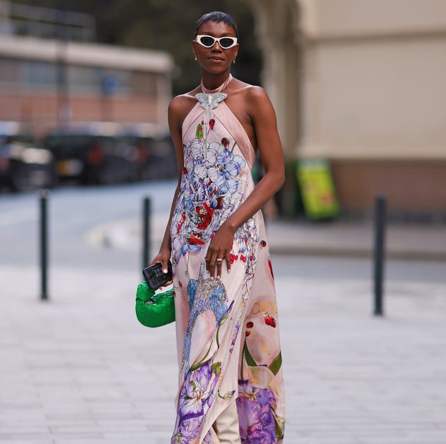 Pale Pink Floral Print Halter Neck Maxi Dress With Lightweight Fabric — Styling Dress