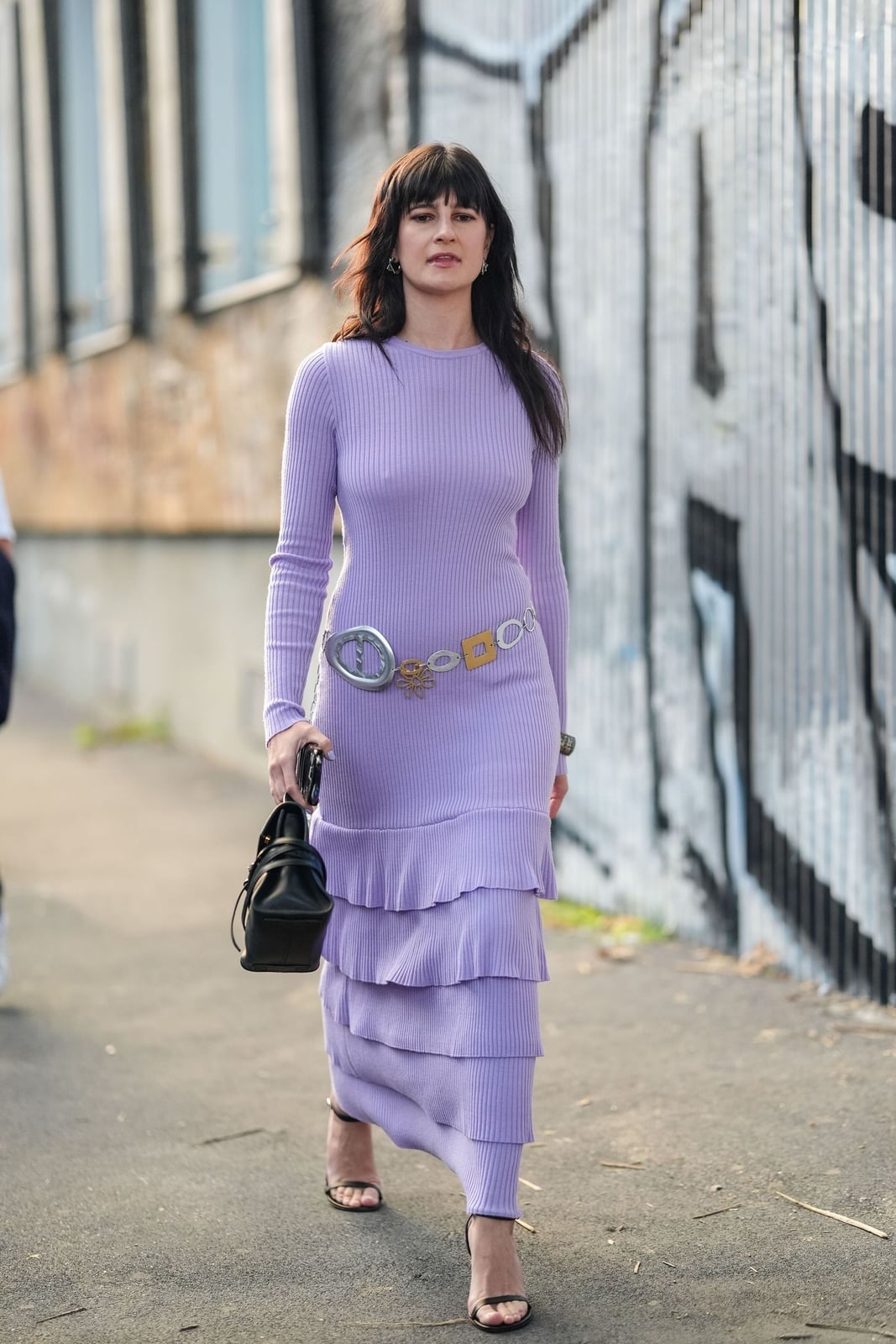 Lavender Ribbed Knit Midi Dress with Tiered Hem — Styling Dress