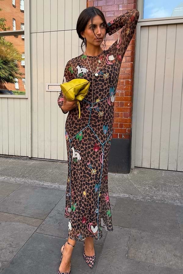 Sheer Leopard Print Midi Dress for Evening — Styling Dress