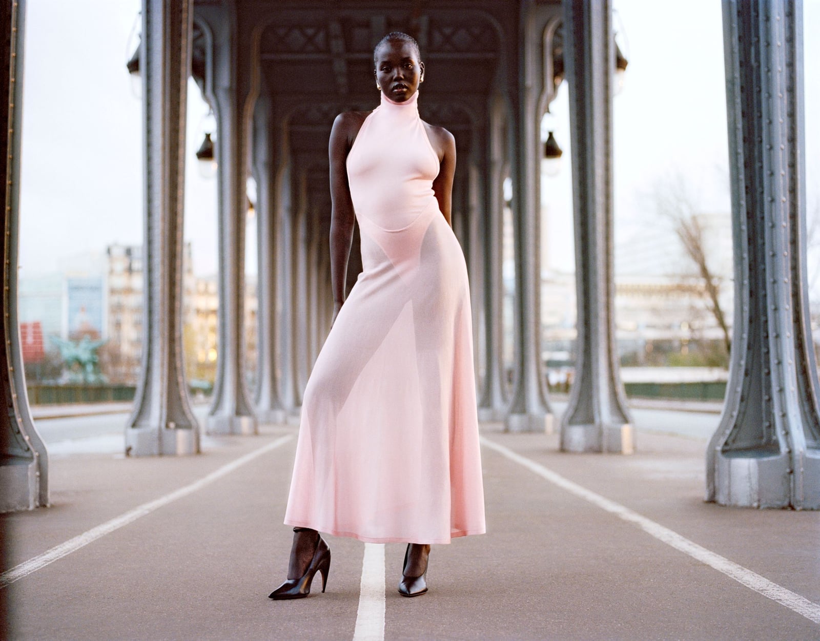 Pale Pink Sheer Knit Maxi Dress for Evening — Styling Dress