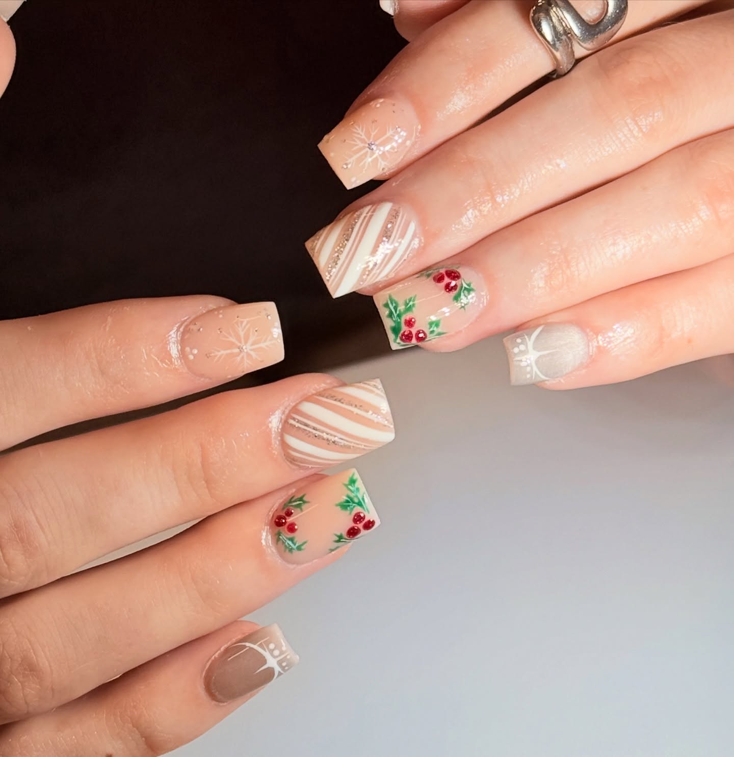 Subtle Christmas Charm Square Nails