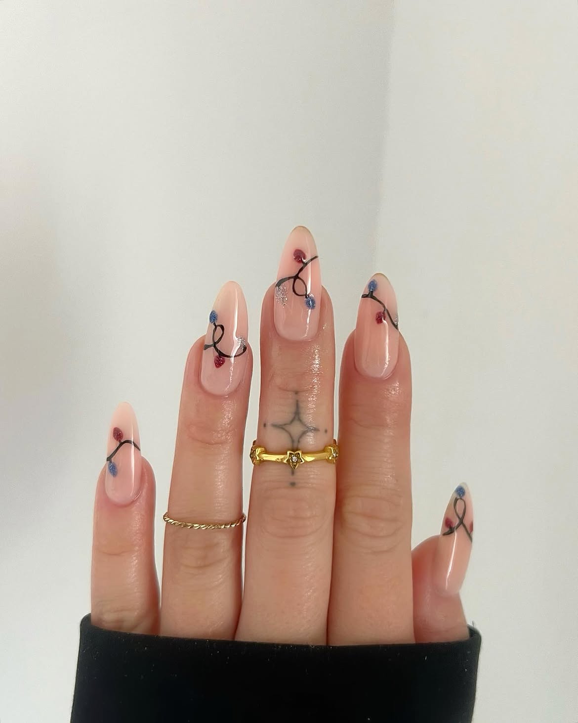 Subtle Christmas Lights Almond Nails
