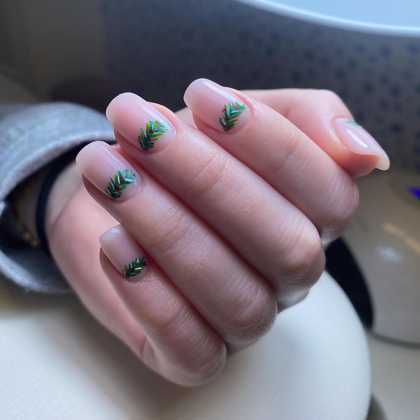 Subtle Christmas Pine Sprig Oval Nails