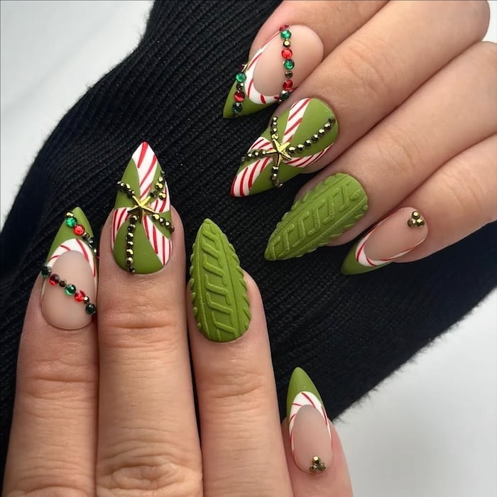 Vibrant Green 3D Knit Stiletto Almond Nails Vibrant Green 3D Knit Stiletto Almond Nails — Sweater Nails