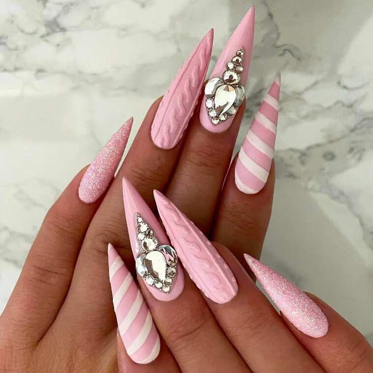 Soft Pink Matte With Rhinestone Glitter Nails Soft Pink Matte With Rhinestone Glitter Nails — Sweater Nails