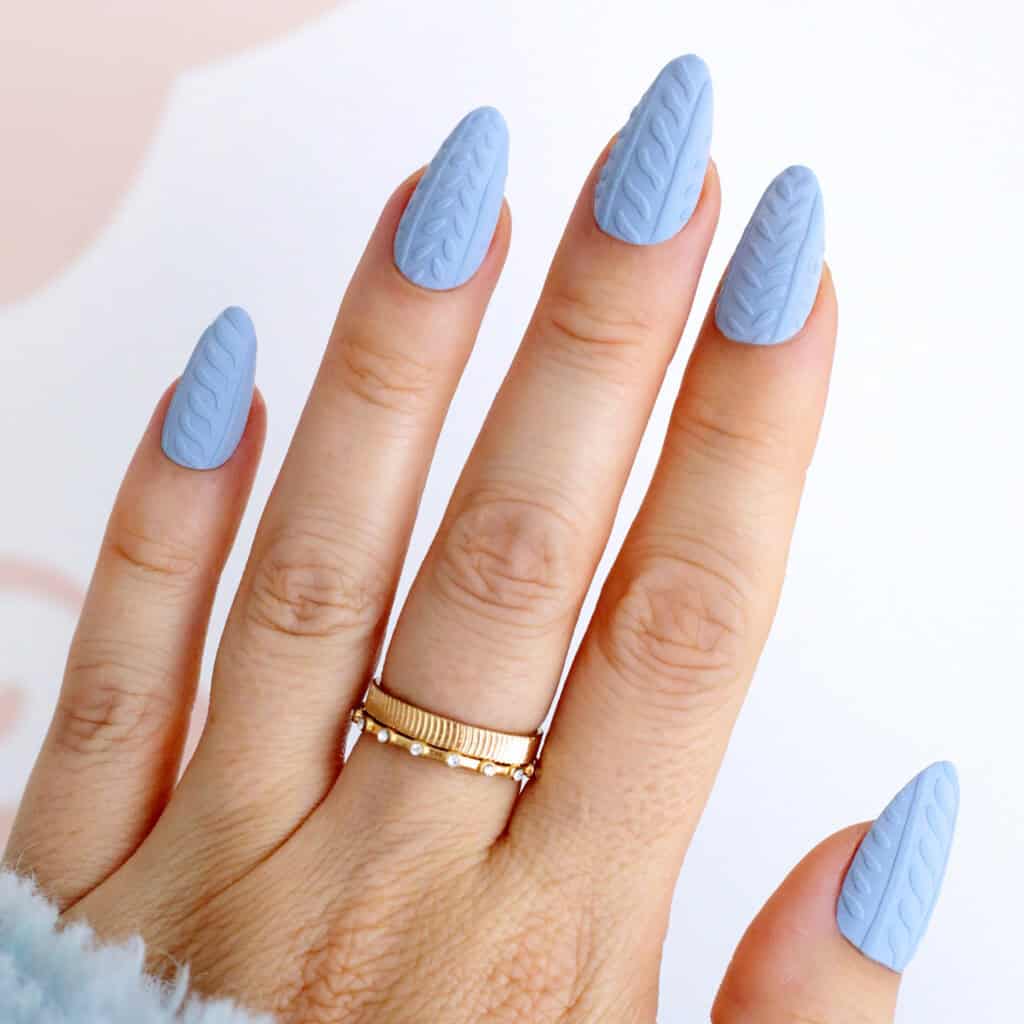 Pastel Blue Matte Detailed Cable Knit Nails Pastel Blue Matte Detailed Cable Knit Nails — Sweater Nails