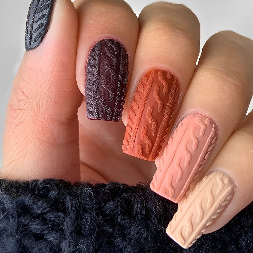 Autumn Square Matte Textured Knit Nails Autumn Square Matte Textured Knit Nails — Sweater Nails