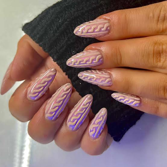 Short Pale Pink White Matte 3D Cable Knit Nails Short Pale Pink White Matte 3D Cable Knit Nails — Sweater Nails