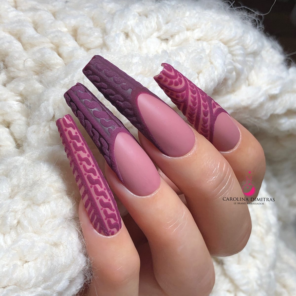 Deep Plum Matte With Dusty Rose French Tip Nails Deep Plum Matte With Dusty Rose French Tip Nails — Sweater Nails