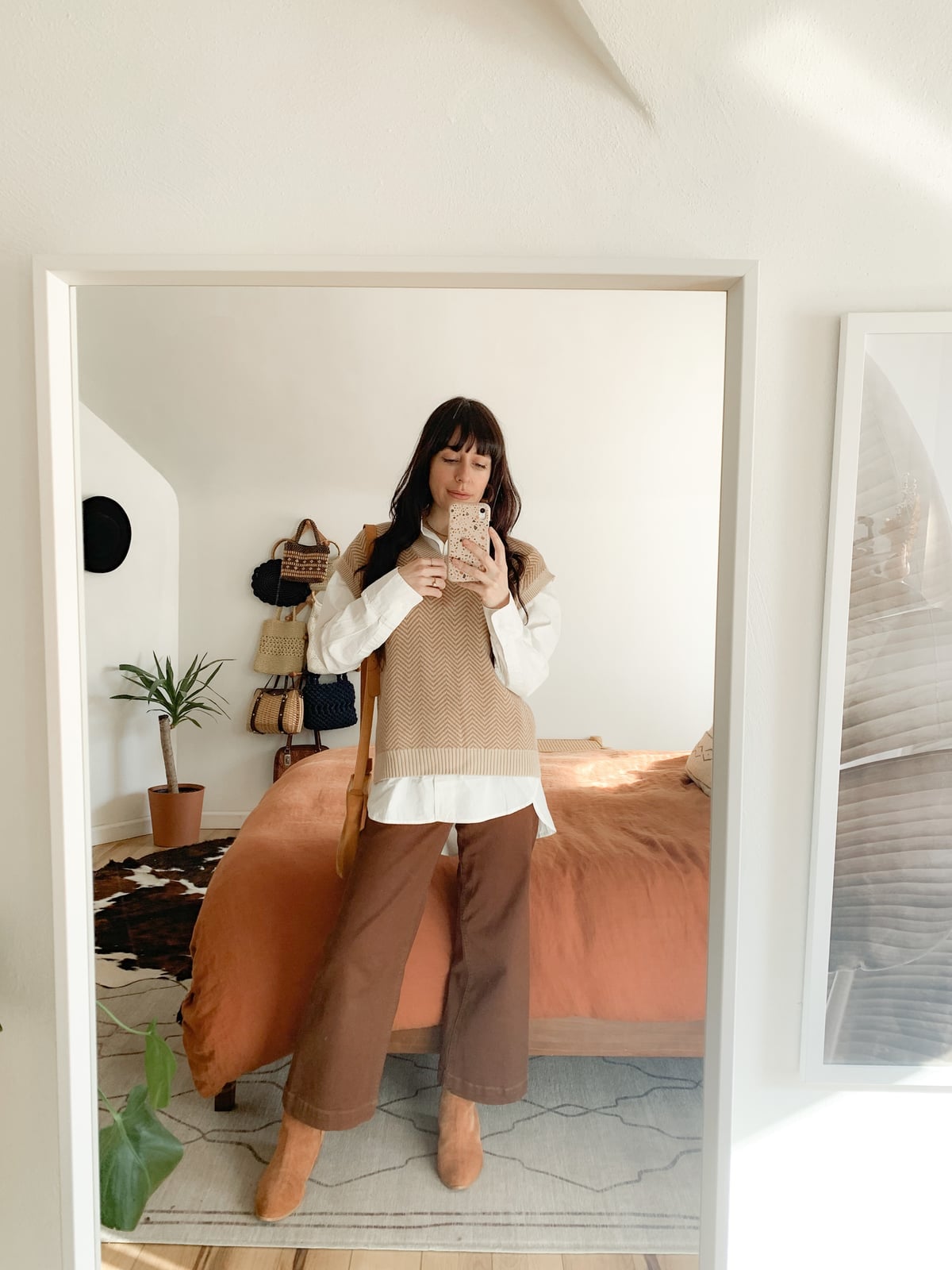 Beige Sweater Vest Over White Collared Shirt — Sweater Outfits for Women
