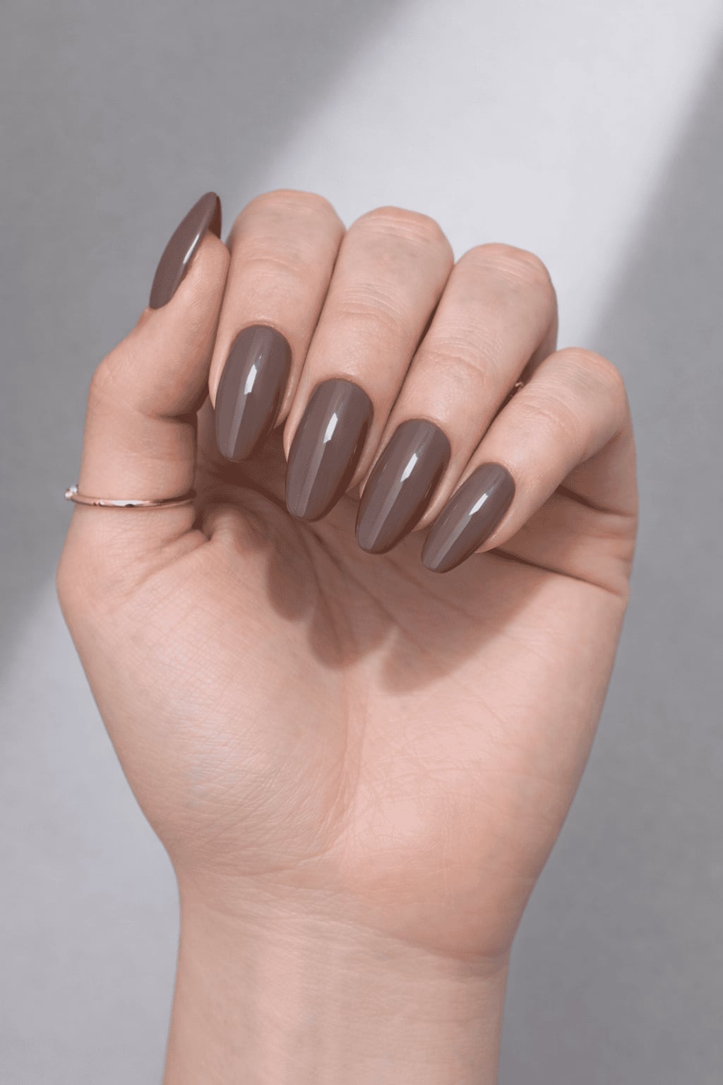 Glossy Deep Taupe Coffin Nails — Taupe Nails