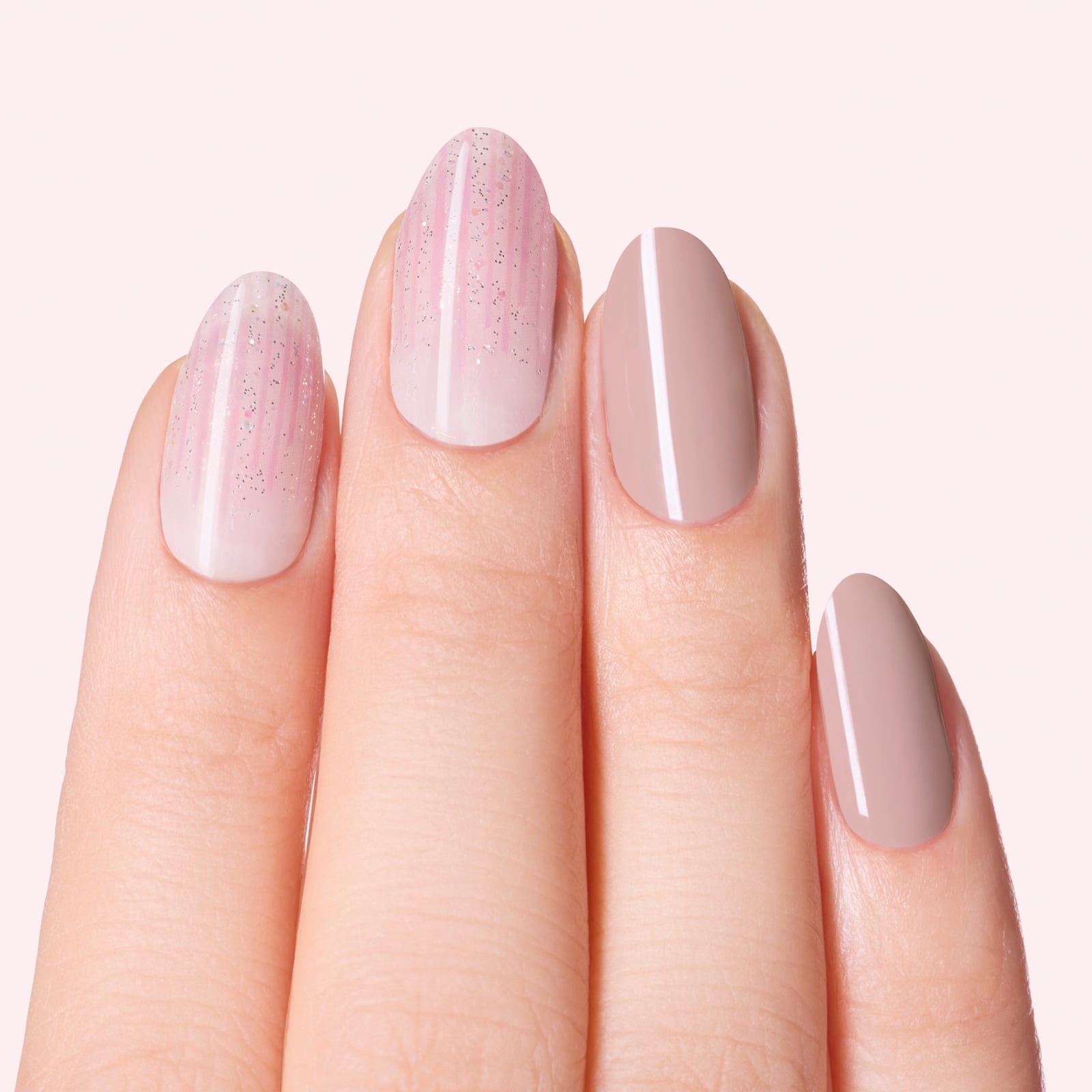 Glossy Taupe with White Stripe Oval Nails — Taupe Nails