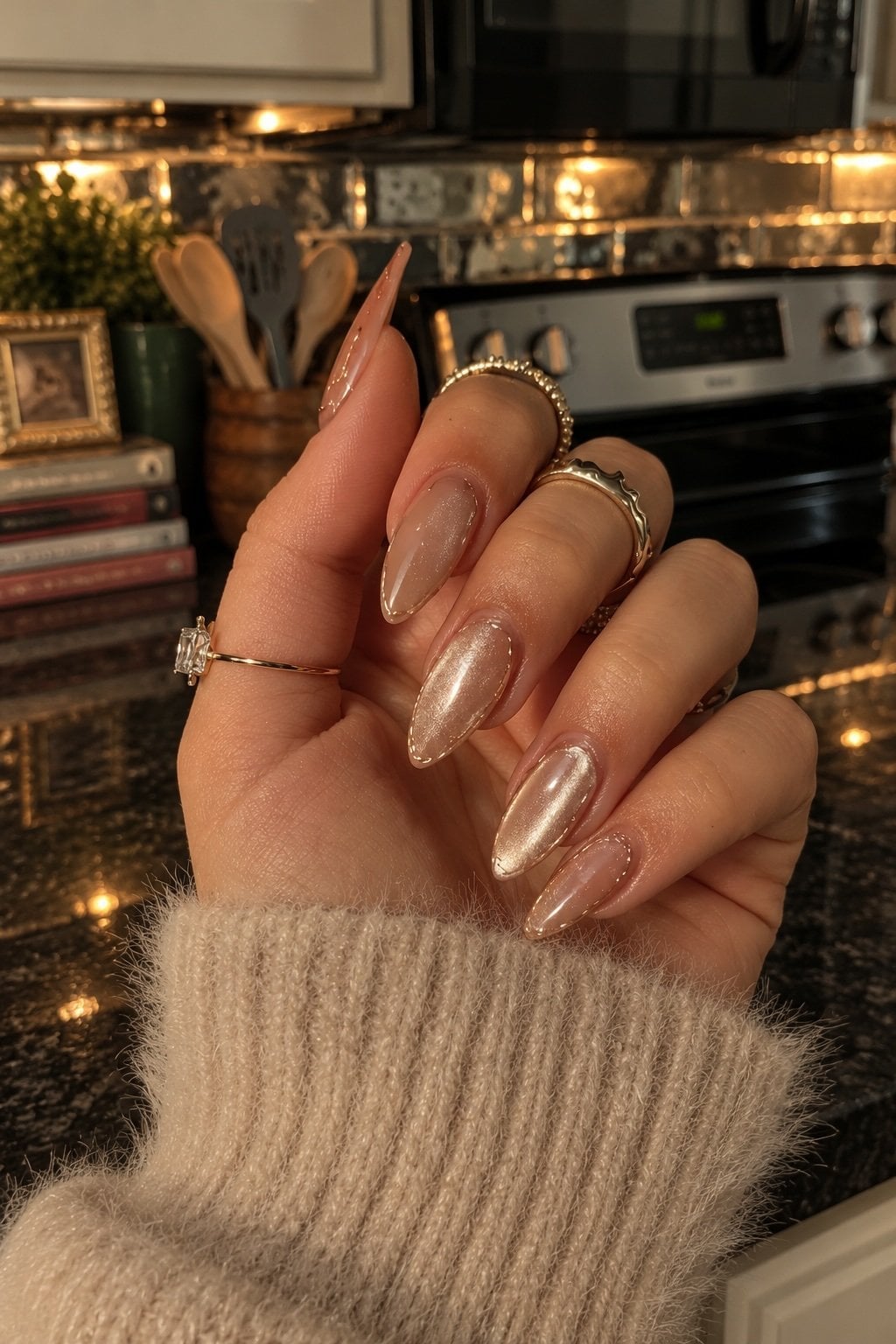 Taupe Cat Eye Sheer Nude Base Nails — Taupe Nails