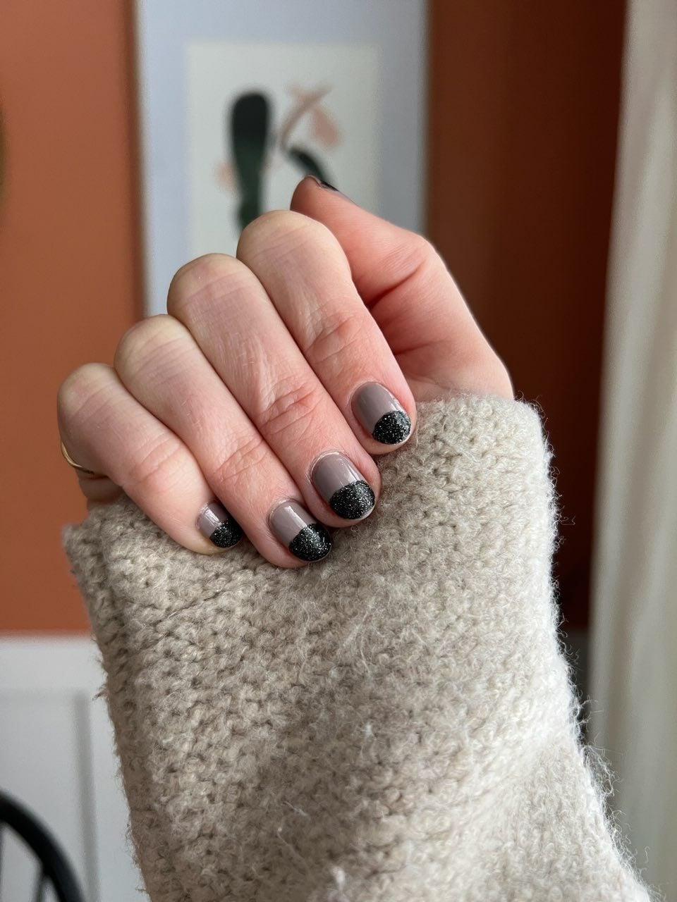Matte Taupe Glitter Half Moon Nails — Taupe Nails
