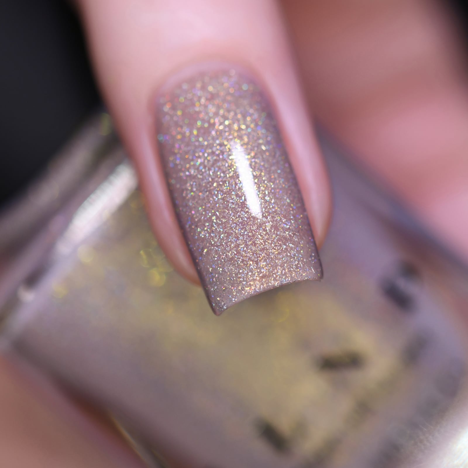 Holographic Glitter Taupe Square Nails — Taupe Nails