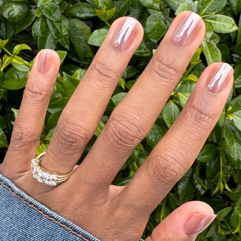 Chrome Taupe Sheer Almond Nails — Taupe Nails