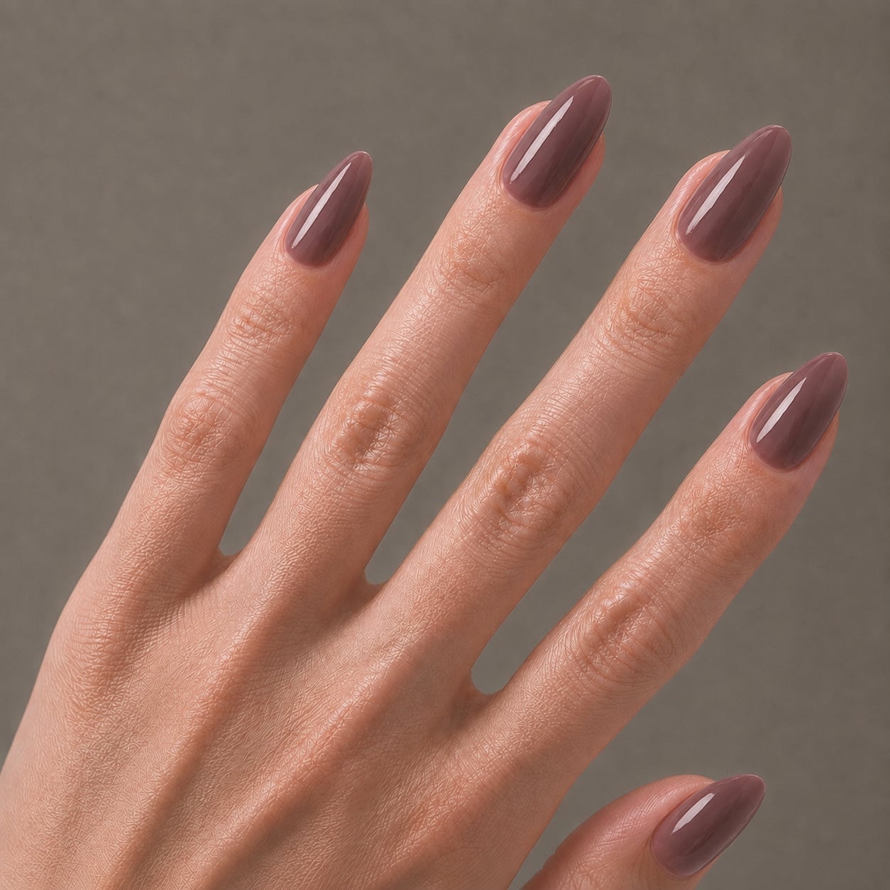 Glossy Opaque Taupe Short Soft Square Nails — Taupe Nails
