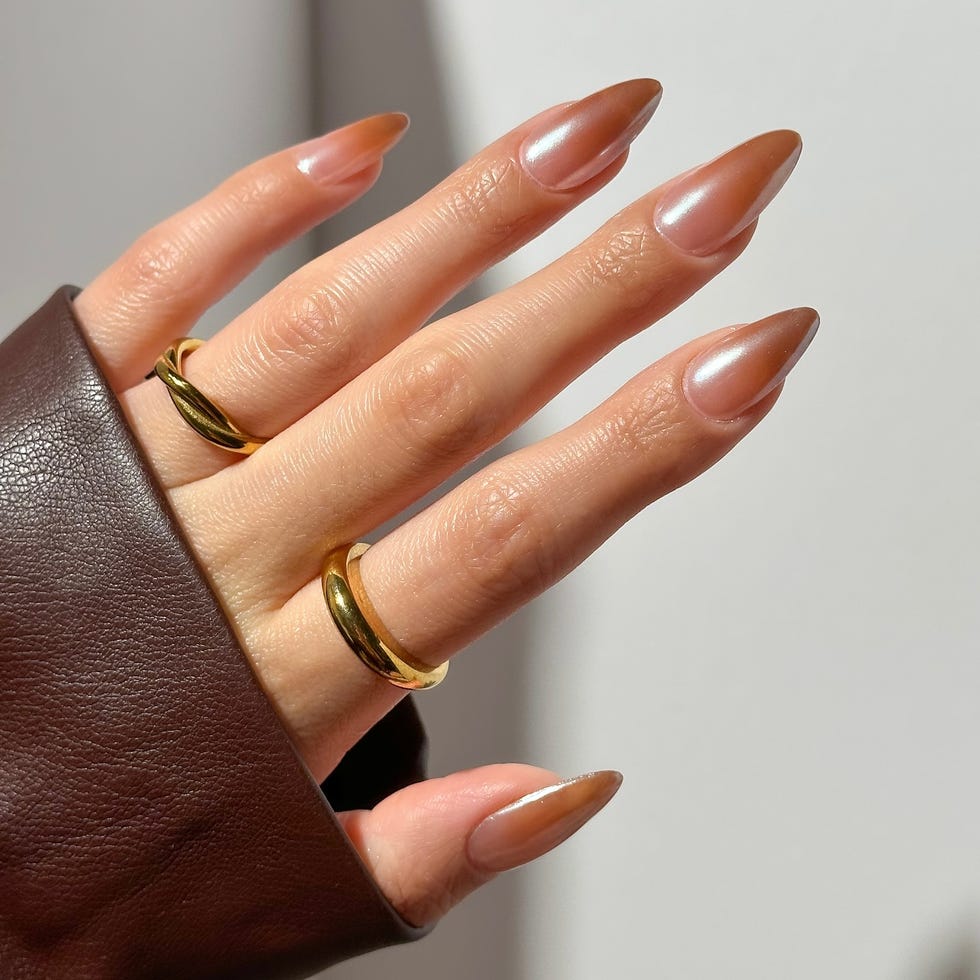 Glossy Nude Taupe Warm Almond Nails — Taupe Nails