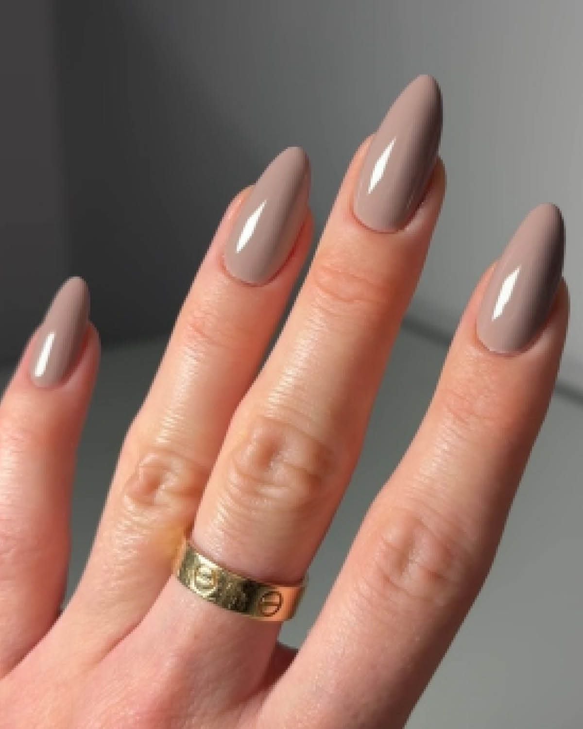 Glossy Neutral Taupe Almond Nails — Taupe Nails