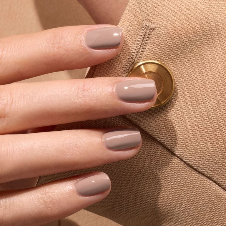 Glossy Neutral Taupe Short Square Nails — Taupe Nails