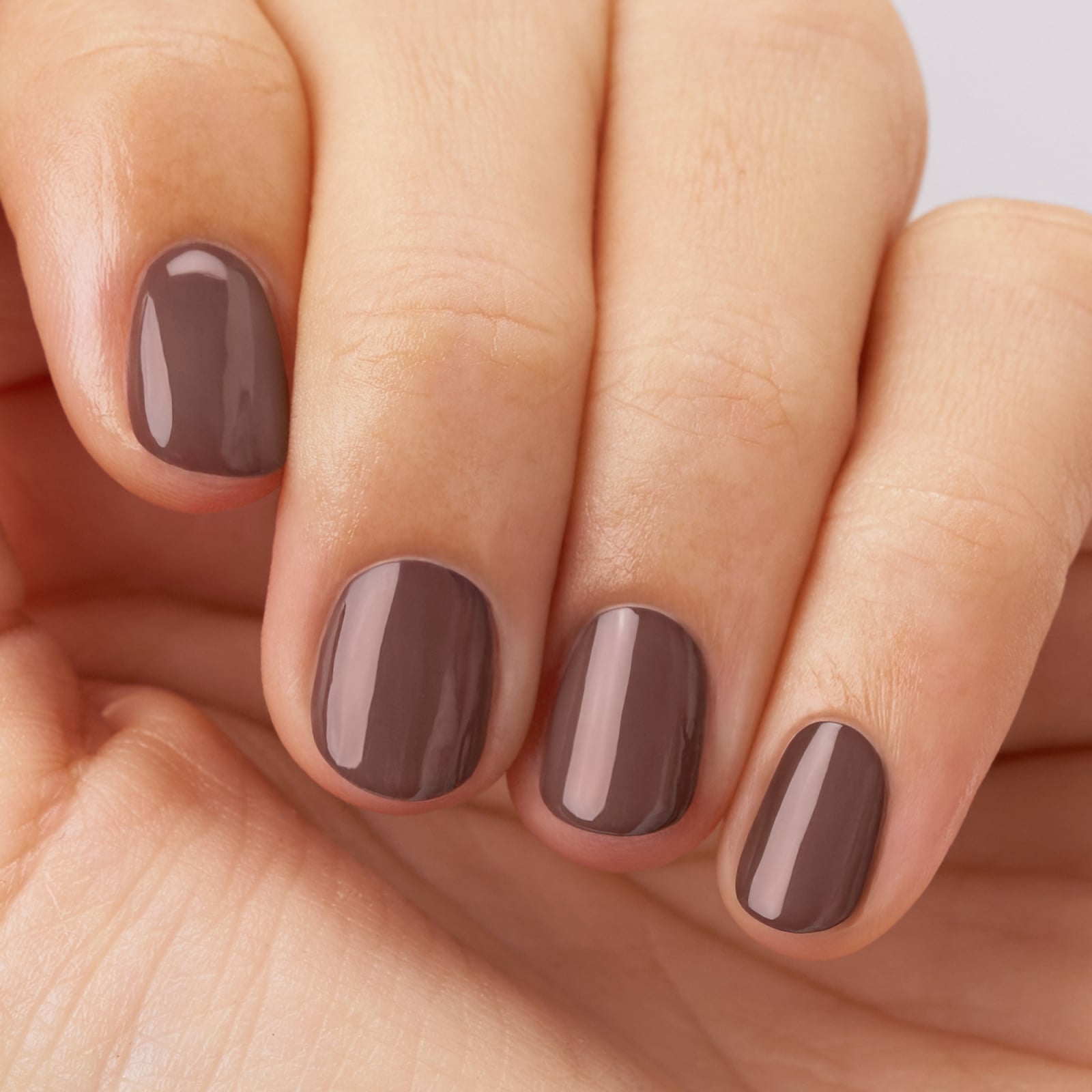 Glossy Taupe Short Oval Nails — Taupe Nails