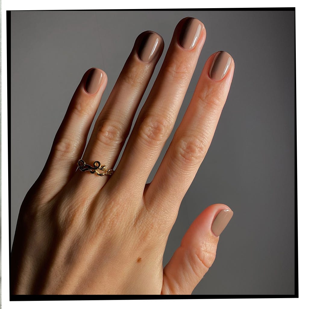 Glossy Light Taupe Soft Square Nails — Taupe Nails