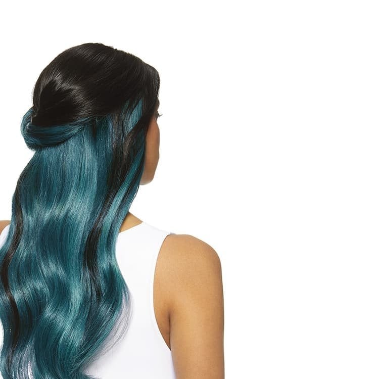 Mid-Back Black With Underneath Teal Peekaboos — Teal Highlights