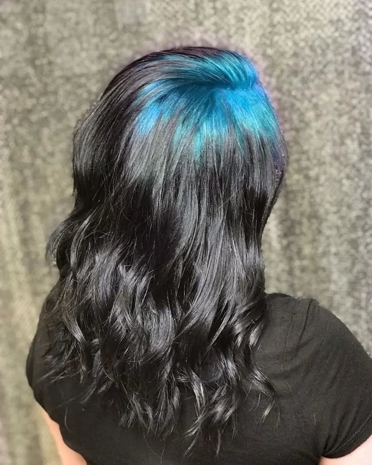 Mid-Back Dark With Teal Peekaboo Layers — Teal Highlights