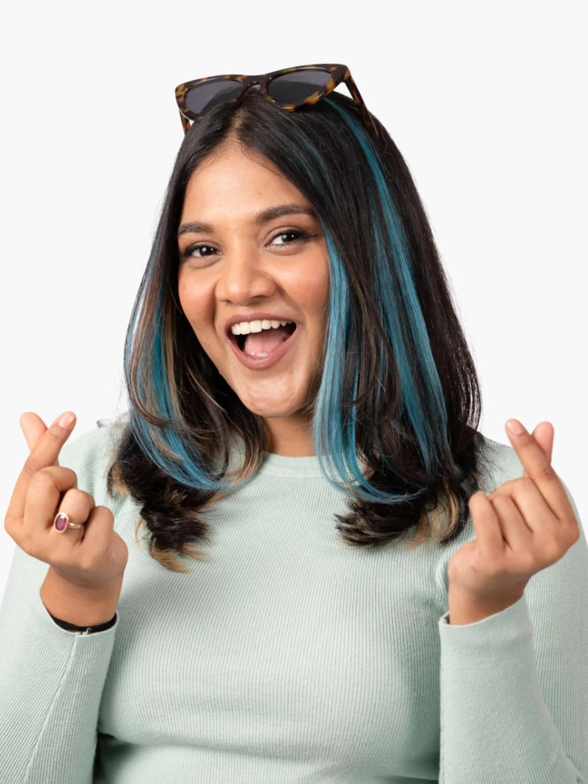 Collarbone Layers Fine Wavy With Teal Streaks — Teal Highlights