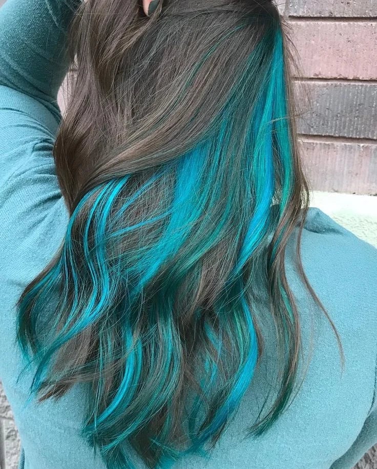 Mid-Back Brown With Bright Teal Highlights