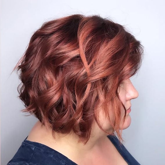 Chin Bob With Rose Gold Highlights Chin Bob With Rose Gold Highlights — Textured Bob