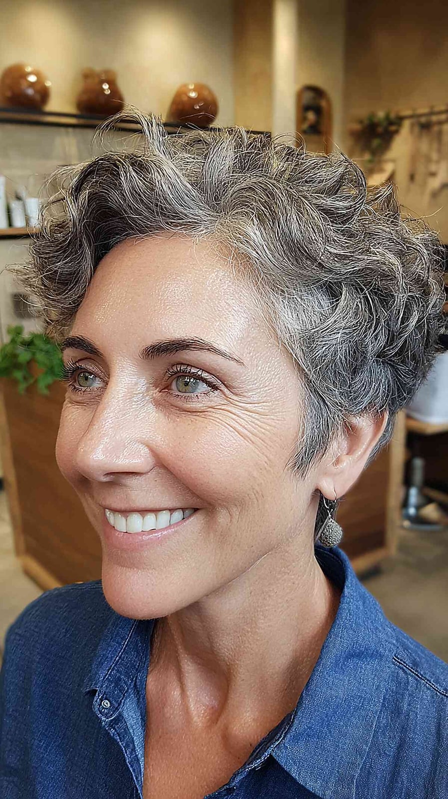 Gray Pixie With Silver Highlights And Waves — Textured Pixie