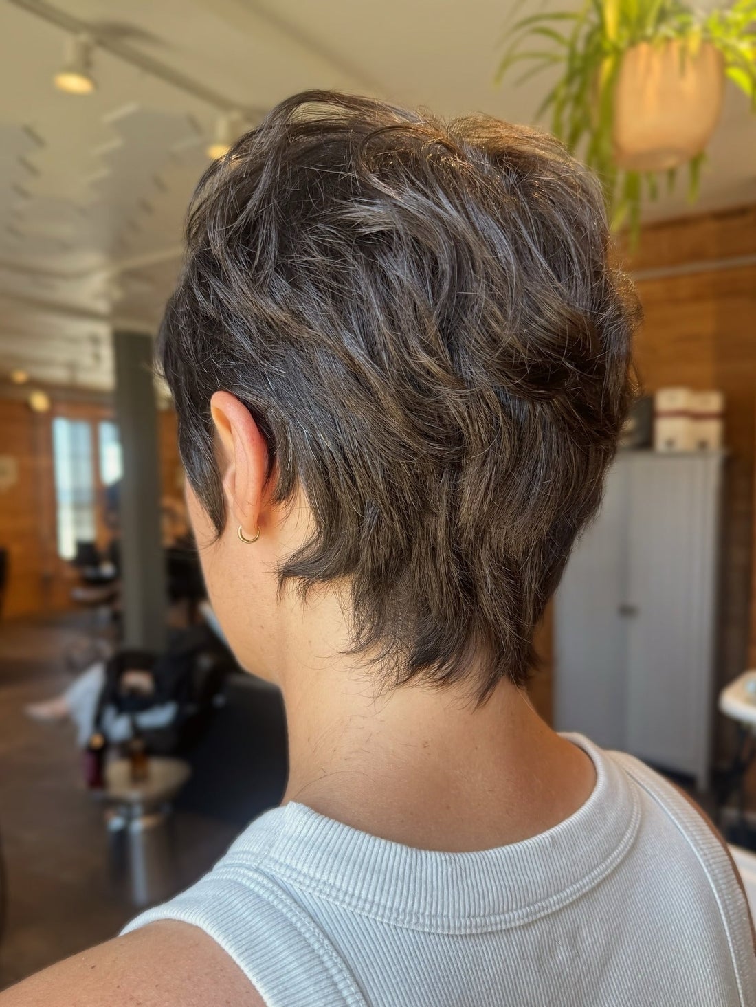 Textured Dark Brown Pixie Nape — Textured Pixie