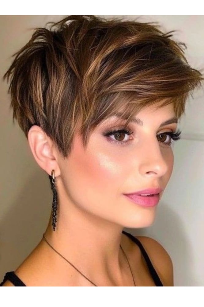 Textured Dark Brown Pixie With Side-Swept Bangs — Textured Pixie