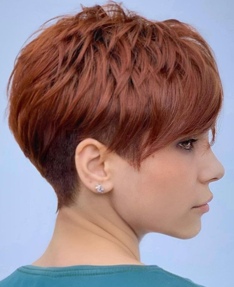 Copper Red Pixie With Undercut Sides — Textured Pixie